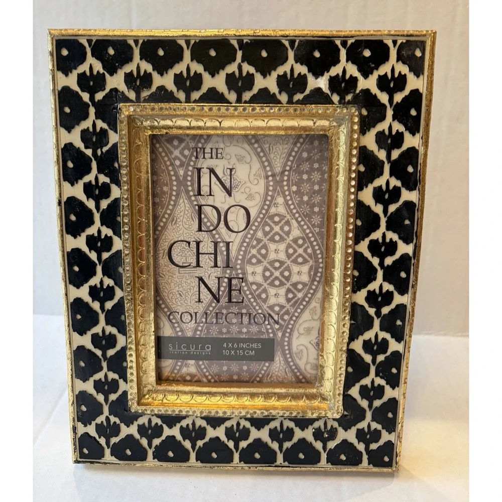 SICURA Picture Frame 4 X 6 Photo Black Cream Gold Trim Ornate Frame